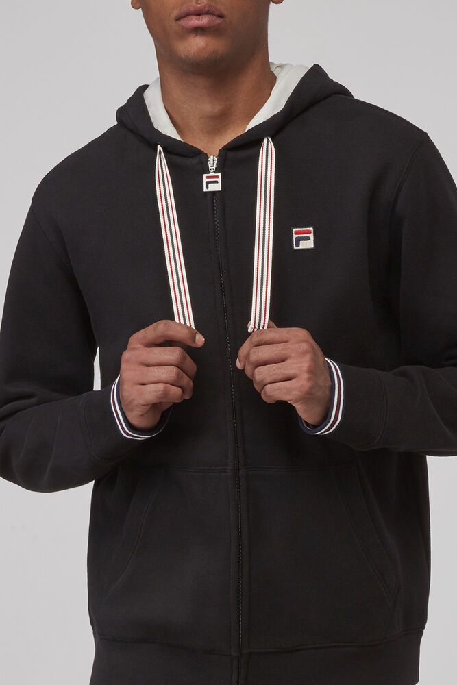 Fila Tenconi Hooded Sweatshirt Black Hoodie Mens - NZ 59187-FDNH